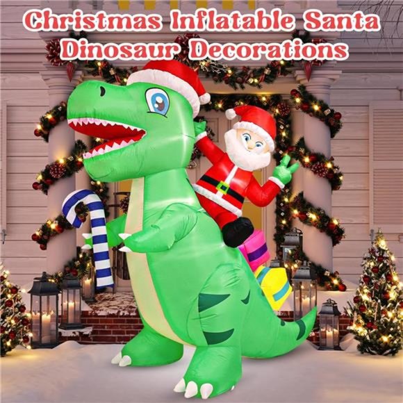 Holiday | 8ft Christmas Inflatable Decor Santa Claus Ride On  8Ft Christmas Inflatable Decor, Santa Claus Ride on Dinosaur With LED Lights